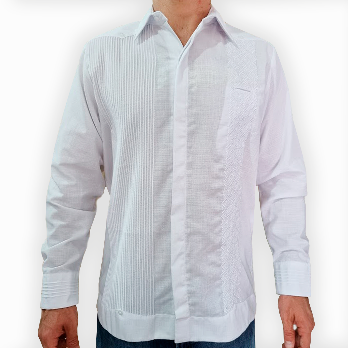 White long-sleeve embroidered wedding guayabera for groom – Casa Habana
