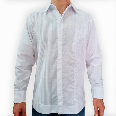 White long-sleeve embroidered wedding guayabera for groom – Casa Habana