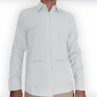 White long-sleeve guayabera for men