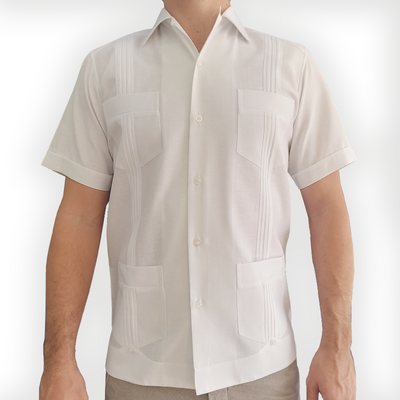 White short-sleeve Cuban guayabera for men