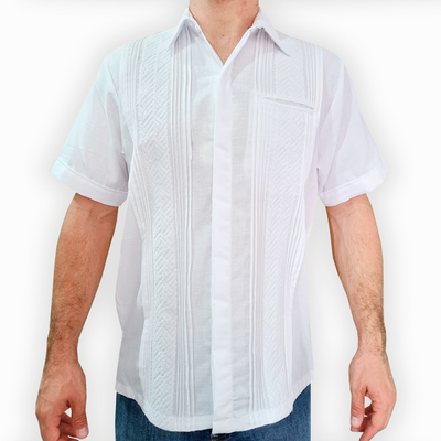 White short-sleeve embroidered guayabera