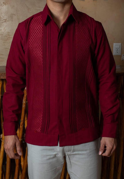Wine guayabera long sleeve