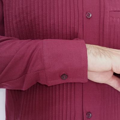 Wine red long sleeve guayabera