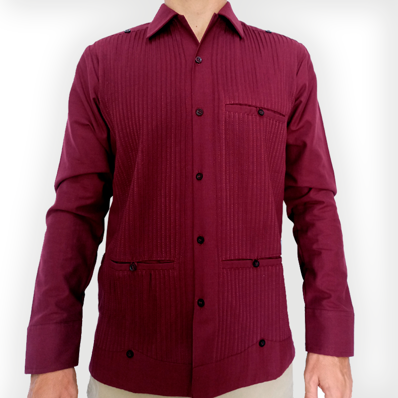 Wine red long sleeve guayabera – elegant men’s linen shirt by Casa Habana