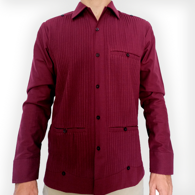 Wine red long sleeve guayabera – elegant men’s linen shirt by Casa Habana