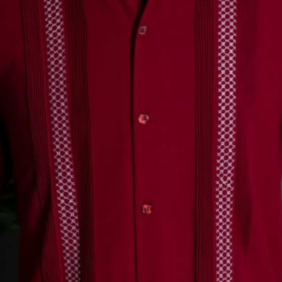back view of cherry red guayabera shirt