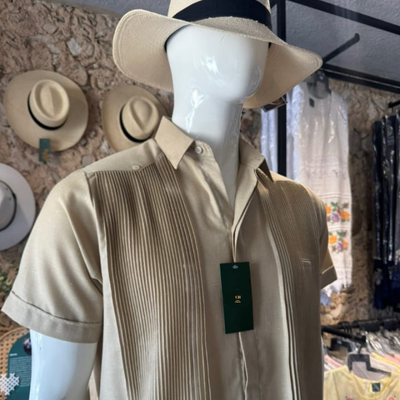 beige short sleeve presidential guayabera for men
