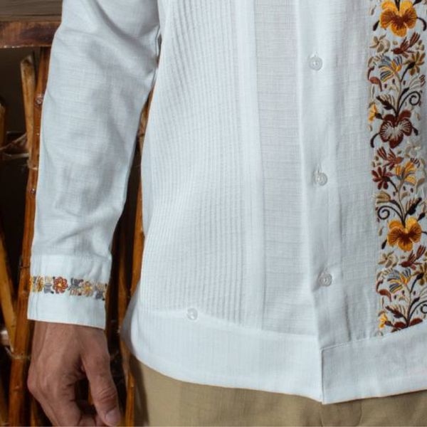 Mexican Embroidered Guayabera - Brown Handcrafted Detail | Casa Habana - Casa Habana