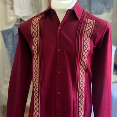 burgundy guayabera for men