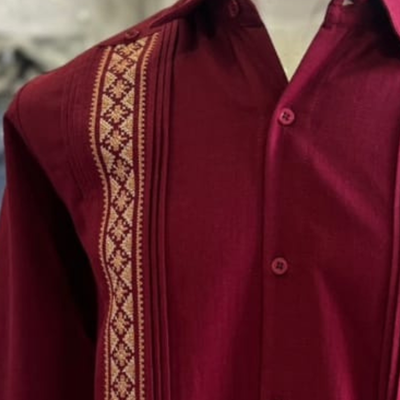 burgundy guayabera long sleeve for men