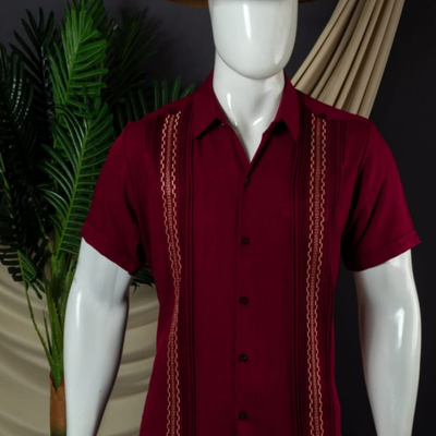 burgundy short sleeve guayabera for men