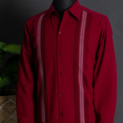 cherry red guayabera shirt for men