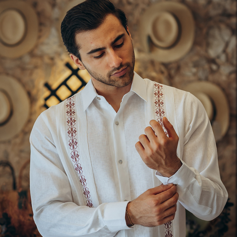 multicolor embroidered guayabera shirt
