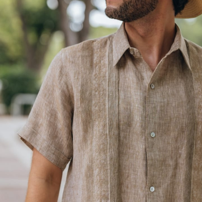 classic beige guayabera shirt for men