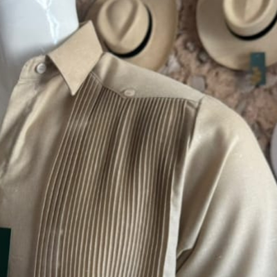 close-up of beige presidential guayabera fabric for men