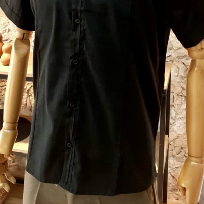 close-up of black linen cotton guayabera fabric