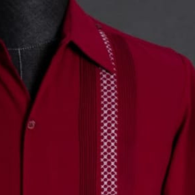 close-up of cherry red guayabera fabric texture