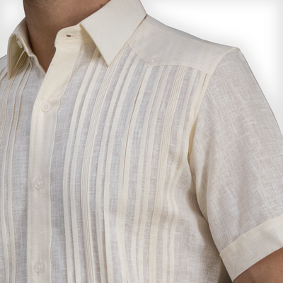 close-up of cream guayabera cotton fabric texture