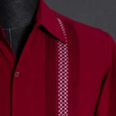 close-up of deep red guayabera fabric texture