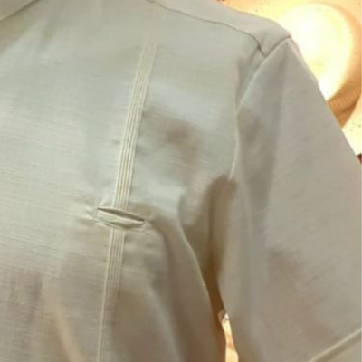 close-up of ivory linen cotton guayabera fabric