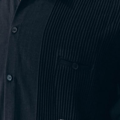 close-up of navy blue presidential guayabera fabric
