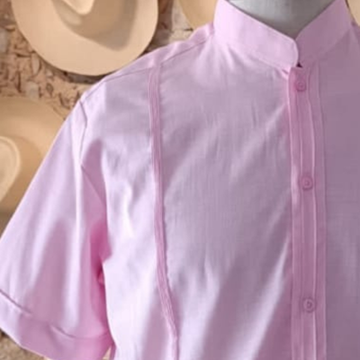 close-up of pink linen cotton guayabera fabric