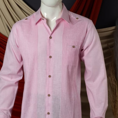 close-up of pink presidential guayabera fabric