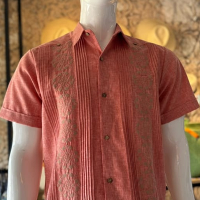 coral pink embroidered guayabera