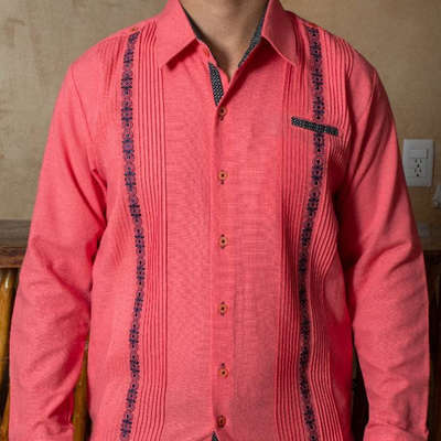 coral pink guayabera shirt for men