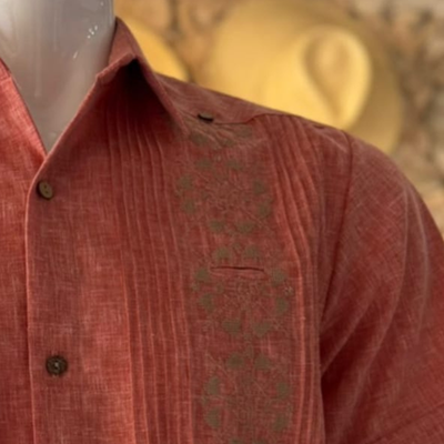coral short sleeve guayabera shirt for men