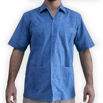cuban blue short sleeve guayabera