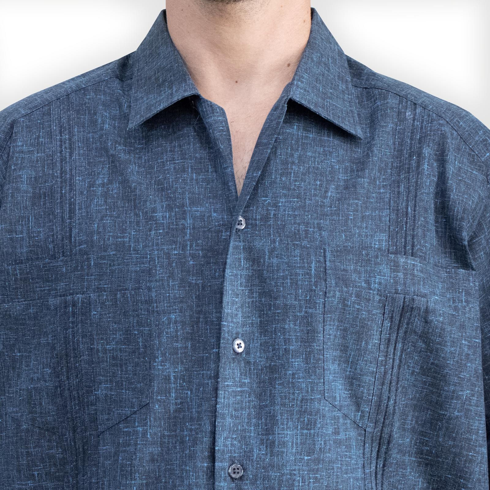 cuban dark blue short sleeve guayabera
