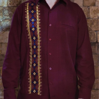 dark red guayabera shirt for men