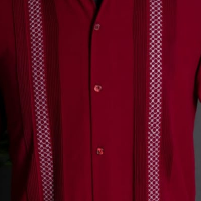 deep red short sleeve guayabera