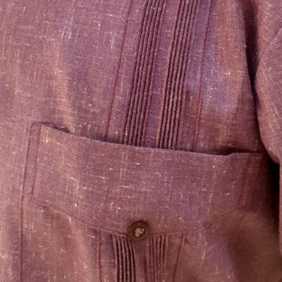 detail of Pink Cuban Guayabera Shirt 4 pockets