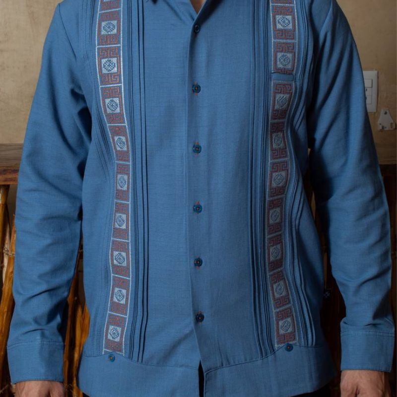 embroidered blue jay guayabera shirt for men handmade
