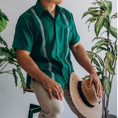 emerald green short sleeve guayabera shirt for men