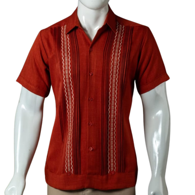front embroidery detail on red guayabera