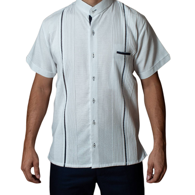 front view of white mandarin collar guayabera