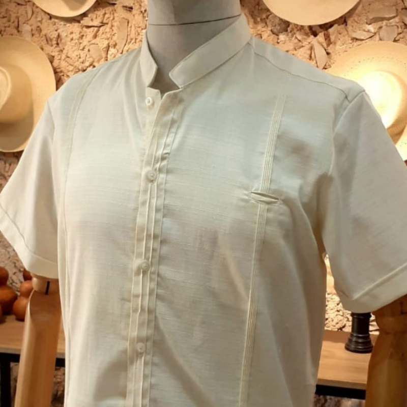 ivory mandarin collar guayabera shirt for men