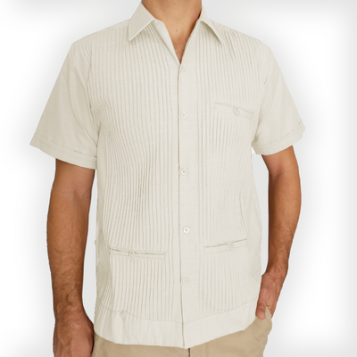 ivory short sleeve guayabera shirt for men