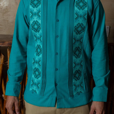 jade green guayabera shirt linen cotton handcrafted