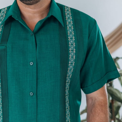 jade green short sleeve guayabera shirt for men