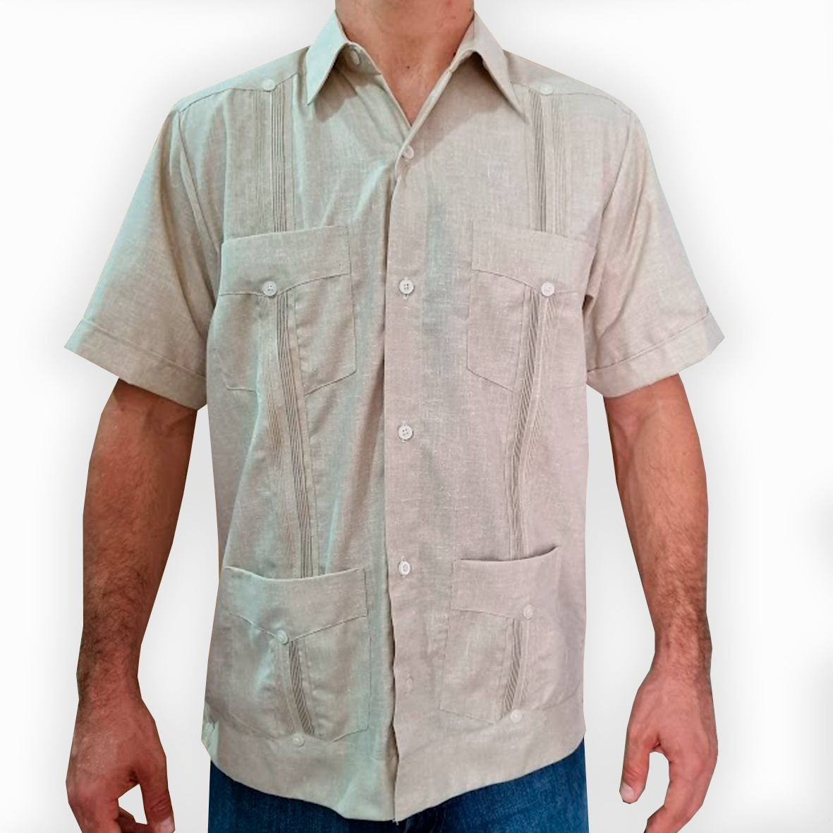 light beige Cuban short sleeve guayabera
