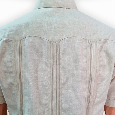 light beige Cuban short sleeve guayabera details