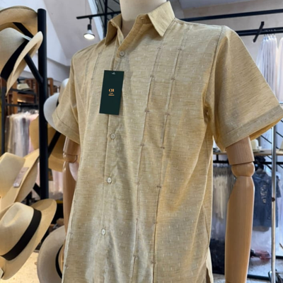 light beige short sleeve guayabera shirt for men