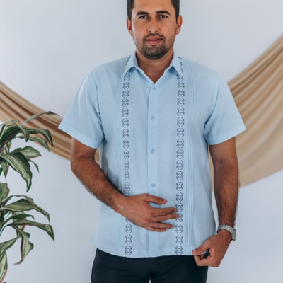 light blue classic guayabera shirt for men