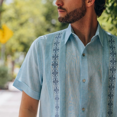 light blue guayabera shirt for men