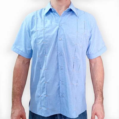 light blue short sleeve guayabera shirt for men