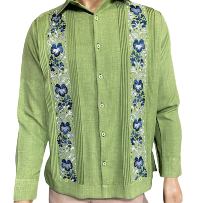 light green embroidered guayabera shirt handmade linen cotton